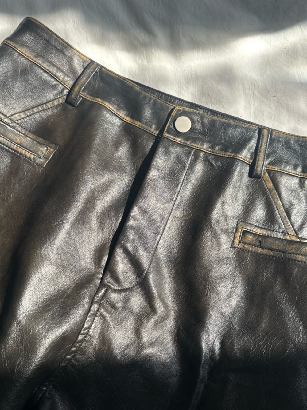 Brown Faux Leather High-Waist Pants